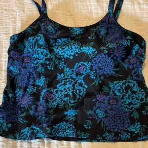 Coldwater Creek Black with Blue & Teal Floral Print swim tank.